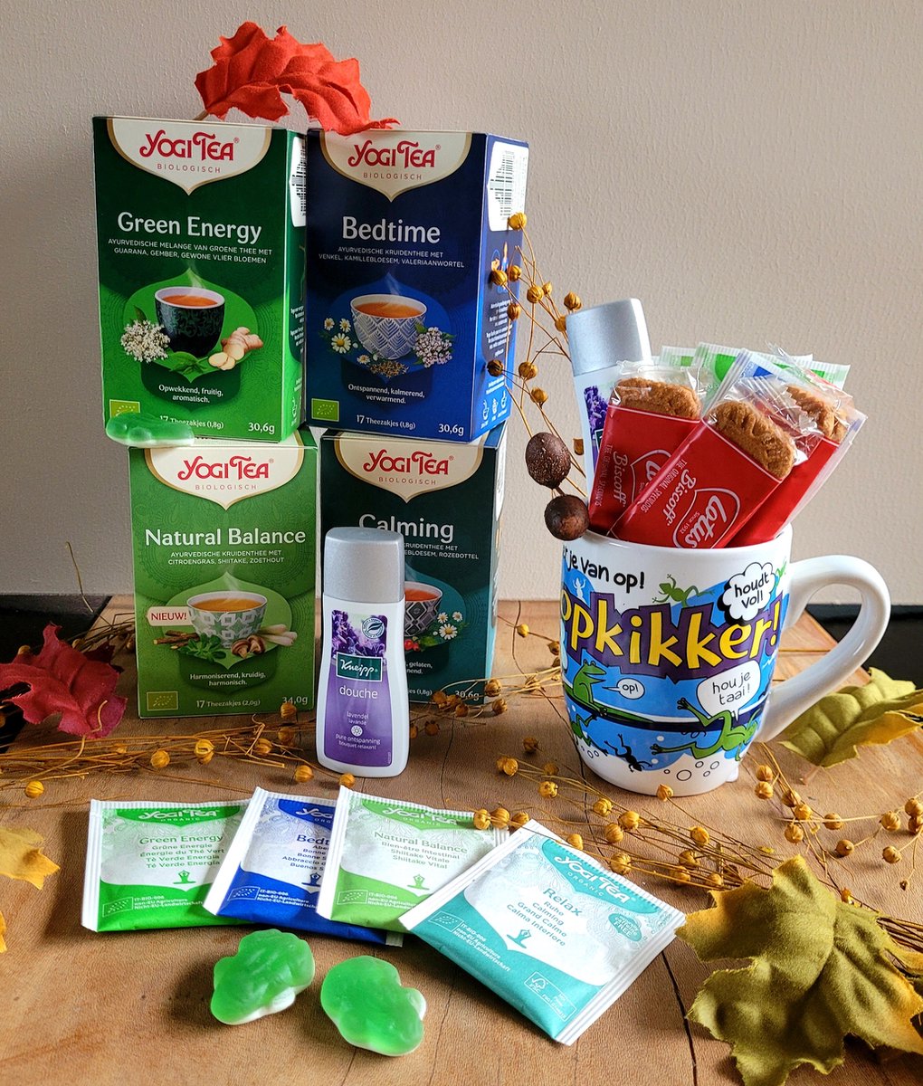 Opkikker Mok met 4 Soorten Thee, Kalmerende Douchegel en Heerlijke Koekjes | Relax en Ontspan